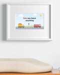 Quoteplume Kids 15.6 inch frame on a nursery wall showing "Leo can learn anything"